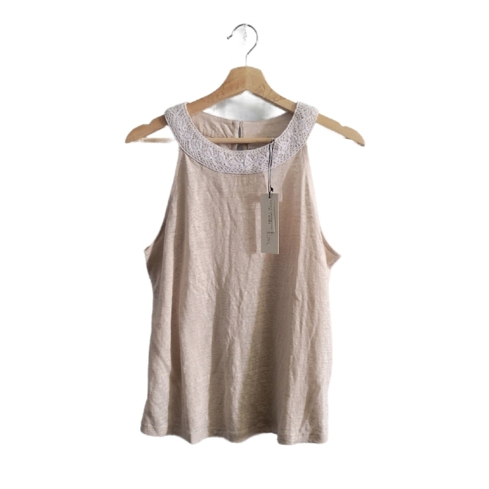 NWT RACHEL ZOE 100% Linen Sleeveless Lace Collar Top Size M